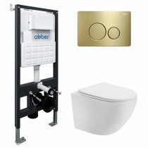 Комплект Abber Bequem AC1100T-AC0105-AC0121MMG, Унитаз подвесной безободковый, с микролифтом + Система инсталляции + Кнопка смыва золото матовое Комплект Abber Bequem AC1100T-AC0105-AC0121MMG, Унитаз подвесной безободковый, с микролифтом + Система инсталляции + Кнопка смыва золото матовое