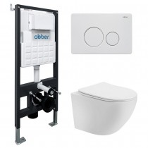 Комплект Abber Bequem AC1100T-AC0105-AC0121MW, Унитаз подвесной безободковый, с микролифтом + Система инсталляции + Кнопка смыва белая матовая Комплект Abber Bequem AC1100T-AC0105-AC0121MW, Унитаз подвесной безободковый, с микролифтом + Система инсталляции + Кнопка смыва белая матовая