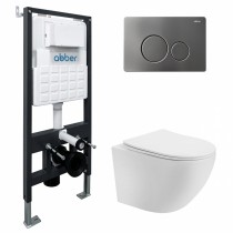 Комплект Abber Bequem AC1100T-AC0105-AC0121NG, Унитаз подвесной безободковый, с микролифтом + Система инсталляции + Кнопка смыва никель Комплект Abber Bequem AC1100T-AC0105-AC0121NG, Унитаз подвесной безободковый, с микролифтом + Система инсталляции + Кнопка смыва никель