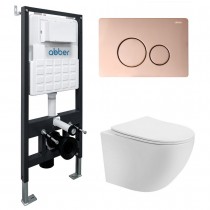 Комплект Abber Bequem AC1100T-AC0105-AC0121RG, Унитаз подвесной безободковый, с микролифтом + Система инсталляции + Кнопка смыва золото розовое Комплект Abber Bequem AC1100T-AC0105-AC0121RG, Унитаз подвесной безободковый, с микролифтом + Система инсталляции + Кнопка смыва золото розовое