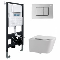 Комплект Abber Rechteck AC1201-AC0105-AC0120, Унитаз подвесной безободковый, с микролифтом + Система инсталляции + Кнопка смыва хром глянцевый Комплект Abber Rechteck AC1201-AC0105-AC0120, Унитаз подвесной безободковый, с микролифтом + Система инсталляции + Кнопка смыва хром глянцевый