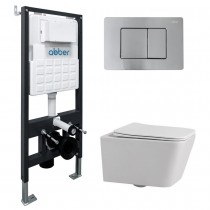 Комплект Abber Rechteck AC1201-AC0105-AC0120MCH, Унитаз подвесной безободковый, с микролифтом + Система инсталляции + Кнопка смыва матовый хром Комплект Abber Rechteck AC1201-AC0105-AC0120MCH, Унитаз подвесной безободковый, с микролифтом + Система инсталляции + Кнопка смыва матовый хром
