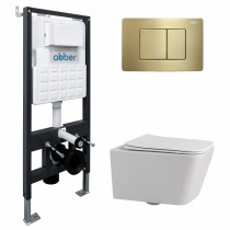 Комплект Abber Rechteck AC1201-AC0105-AC0120MMG, Унитаз подвесной безободковый, с микролифтом + Система инсталляции + Кнопка смыва золото матовое Комплект Abber Rechteck AC1201-AC0105-AC0120MMG, Унитаз подвесной безободковый, с микролифтом + Система инсталляции + Кнопка смыва золото матовое