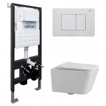 Комплект Abber Rechteck AC1201-AC0105-AC0120MW, Унитаз подвесной безободковый, с микролифтом + Система инсталляции + Кнопка смыва белая матовая Комплект Abber Rechteck AC1201-AC0105-AC0120MW, Унитаз подвесной безободковый, с микролифтом + Система инсталляции + Кнопка смыва белая матовая