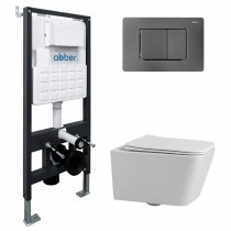 Комплект Abber Rechteck AC1201-AC0105-AC0120NG, Унитаз подвесной безободковый, с микролифтом + Система инсталляции + Кнопка смыва никель Комплект Abber Rechteck AC1201-AC0105-AC0120NG, Унитаз подвесной безободковый, с микролифтом + Система инсталляции + Кнопка смыва никель