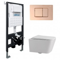 Комплект Abber Rechteck AC1201-AC0105-AC0120RG, Унитаз подвесной безободковый, с микролифтом + Система инсталляции + Кнопка смыва золото розовое Комплект Abber Rechteck AC1201-AC0105-AC0120RG, Унитаз подвесной безободковый, с микролифтом + Система инсталляции + Кнопка смыва золото розовое