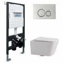 Комплект Abber Rechteck AC1201-AC0105-AC0121, Унитаз подвесной безободковый, с микролифтом + Система инсталляции + Кнопка смыва хром глянцевый Комплект Abber Rechteck AC1201-AC0105-AC0121, Унитаз подвесной безободковый, с микролифтом + Система инсталляции + Кнопка смыва хром глянцевый