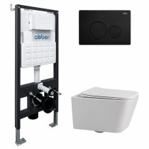 Комплект Abber Rechteck AC1201-AC0105-AC0121MB, Унитаз подвесной безободковый, с микролифтом + Система инсталляции + Кнопка смыва черный матовый Комплект Abber Rechteck AC1201-AC0105-AC0121MB, Унитаз подвесной безободковый, с микролифтом + Система инсталляции + Кнопка смыва черный матовый