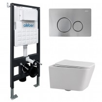 Комплект Abber Rechteck AC1201-AC0105-AC0121MCH, Унитаз подвесной безободковый, с микролифтом + Система инсталляции + Кнопка смыва матовый хром Комплект Abber Rechteck AC1201-AC0105-AC0121MCH, Унитаз подвесной безободковый, с микролифтом + Система инсталляции + Кнопка смыва матовый хром