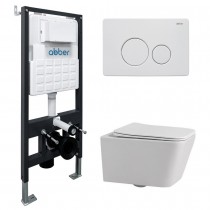 Комплект Abber Rechteck AC1201-AC0105-AC0121MW, Унитаз подвесной безободковый, с микролифтом + Система инсталляции + Кнопка смыва матовая белая Комплект Abber Rechteck AC1201-AC0105-AC0121MW, Унитаз подвесной безободковый, с микролифтом + Система инсталляции + Кнопка смыва матовая белая