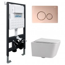 Комплект Abber Rechteck AC1201-AC0105-AC0121RG, Унитаз подвесной безободковый, с микролифтом + Система инсталляции + Кнопка смыва золото розовое Комплект Abber Rechteck AC1201-AC0105-AC0121RG, Унитаз подвесной безободковый, с микролифтом + Система инсталляции + Кнопка смыва золото розовое