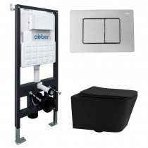 Комплект Abber Rechteck AC1201MB-AC0105-AC0120, Унитаз подвесной безободковый, с микролифтом + Система инсталляции + Кнопка смыва глянцевый хром Комплект Abber Rechteck AC1201MB-AC0105-AC0120, Унитаз подвесной безободковый, с микролифтом + Система инсталляции + Кнопка смыва глянцевый хром