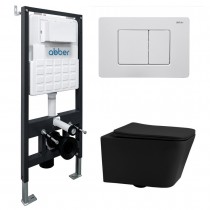 Комплект Abber Rechteck AC1201MB-AC0105-AC0120MW, Унитаз подвесной безободковый, с микролифтом + Система инсталляции + Кнопка смыва белая матовая Комплект Abber Rechteck AC1201MB-AC0105-AC0120MW, Унитаз подвесной безободковый, с микролифтом + Система инсталляции + Кнопка смыва белая матовая