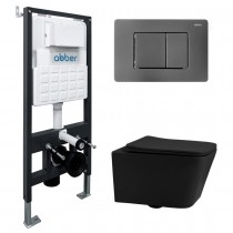Комплект Abber Rechteck AC1201MB-AC0105-AC0120NG, Унитаз подвесной безободковый, с микролифтом + Система инсталляции + Кнопка смыва никель Комплект Abber Rechteck AC1201MB-AC0105-AC0120NG, Унитаз подвесной безободковый, с микролифтом + Система инсталляции + Кнопка смыва никель