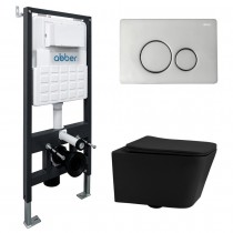 Комплект Abber Rechteck AC1201MB-AC0105-AC0121, Унитаз подвесной безободковый, с микролифтом + Система инсталляции + Кнопка смыва хром глянцевый Комплект Abber Rechteck AC1201MB-AC0105-AC0121, Унитаз подвесной безободковый, с микролифтом + Система инсталляции + Кнопка смыва хром глянцевый