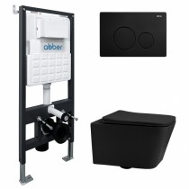 Комплект Abber Rechteck AC1201MB-AC0105-AC0121MB, Унитаз подвесной безободковый, с микролифтом + Система инсталляции + Кнопка смыва черный матовый Комплект Abber Rechteck AC1201MB-AC0105-AC0121MB, Унитаз подвесной безободковый, с микролифтом + Система инсталляции + Кнопка смыва черный матовый