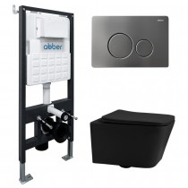 Комплект Abber Rechteck AC1201MB-AC0105-AC0121MCH, Унитаз подвесной безободковый, с микролифтом + Система инсталляции + Кнопка смыва хром матовый Комплект Abber Rechteck AC1201MB-AC0105-AC0121MCH, Унитаз подвесной безободковый, с микролифтом + Система инсталляции + Кнопка смыва хром матовый
