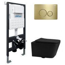 Комплект Abber Rechteck AC1201MB-AC0105-AC0121MMG, Унитаз подвесной безободковый, с микролифтом + Система инсталляции + Кнопка смыва золото матовое Комплект Abber Rechteck AC1201MB-AC0105-AC0121MMG, Унитаз подвесной безободковый, с микролифтом + Система инсталляции + Кнопка смыва золото матовое