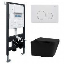 Комплект Abber Rechteck AC1201MB-AC0105-AC0121MW, Унитаз подвесной безободковый, с микролифтом + Система инсталляции + Кнопка смыва матовая белая Комплект Abber Rechteck AC1201MB-AC0105-AC0121MW, Унитаз подвесной безободковый, с микролифтом + Система инсталляции + Кнопка смыва матовая белая