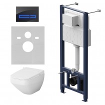 Комплект унитаз с инсталляцией Am.Pm IS450A38.CCC50A кнопка черная глянцевая стекло, сенсорное управление, с биде Комплект унитаз с инсталляцией Am.Pm IS450A38.CCC50A кнопка черная глянцевая стекло, сенсорное управление, с биде