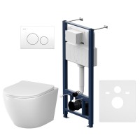 Комплект унитаз с инсталляцией Am.Pm IS49001.801900 кнопка белая глянцевая, пневматическое управление