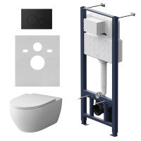 Комплект унитаз с инсталляцией Am.Pm IS49038.111700 кнопка черная матовая, пневматическое управление