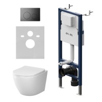 Комплект унитаз с инсталляцией Am.Pm IS90138.801900 кнопка черная матовая, механическое управление