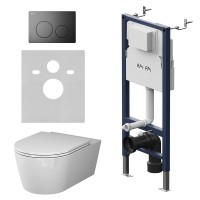 Комплект унитаз с инсталляцией Am.Pm IS90138.8F1701 кнопка черная матовая, механическое управление