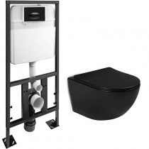Комплект унитаз подвесной+Инсталляция SantiLine с кнопкой чёрной матовой SL-5018MB + SL-03 Комплект унитаз подвесной+Инсталляция SantiLine с кнопкой чёрной матовой SL-5018MB + SL-03