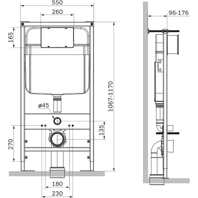 Комплект унитаз подвесной+Инсталляция SantiLine с кнопкой хром квадрат SL-5007+SL-01-2