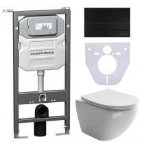 Комплект Унитаз подвесной Metropol Rimless CN4002 + шумоизоляционная панель для инсталляции CN1000 + система инсталляции для унитазов Ceramica Nova Envision с кнопкой смыва Flat цвет черный матовый, креплениями CN1002B
