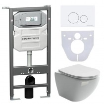 Комплект Унитаз подвесной Metropol Rimless CN4002 + шумоизоляционная панель для инсталляции CN1000 + система инсталляции для унитазов Ceramica Nova Envision с кнопкой смыва Round цвет белый и креплениями CN1001W