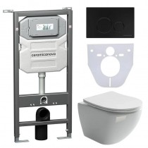 Комплект Унитаз подвесной Metropol Rimless CN4002 + шумоизоляционная панель для инсталляции CN1000 + система инсталляции для унитазов Ceramica Nova Envision с кнопкой смыва Round цвет чёрный матовый и креплениями CN1001B