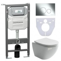 Комплект Унитаз подвесной Metropol Rimless CN4002 + шумоизоляционная панель для инсталляции CN1000 + система инсталляции для унитазов Ceramica Nova Envision с кнопкой смыва Round цвет хром и креплениями CN1001CH