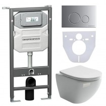 Комплект Унитаз подвесной Metropol Rimless CN4002 + шумоизоляционная панель для инсталляции CN1000 + система инсталляции для унитазов Ceramica Nova Envision с кнопкой смыва Round цвет хром матовый и креплениями CN1001M