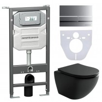 Комплект Унитаз подвесной Metropol Rimless CN4002MB + шумоизоляционная панель для инсталляции CN1000 + система инсталляции для унитазов Ceramica Nova Envision с кнопкой смыва Flat цвет хром матовый, креплениями CN1002M