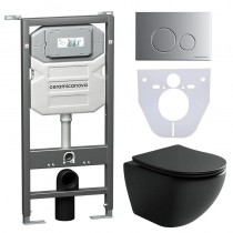 Комплект Унитаз подвесной Metropol Rimless CN4002MB + шумоизоляционная панель для инсталляции CN1000 + система инсталляции для унитазов Ceramica Nova Envision с кнопкой смыва Round цвет хром матовый и креплениями CN1001M