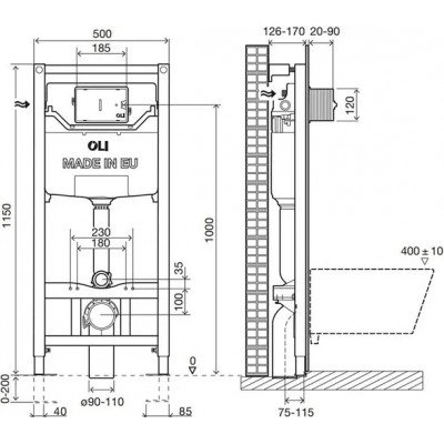 Система инсталляции для унитазов OLI Oli 120 Eco Sanitarblock pneumatic с кнопкой смыва , хром глянец-2