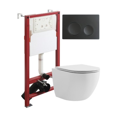 Комплект унитаза с инсталляцией Agger ATI03100+APB144, кнопка смыва черная