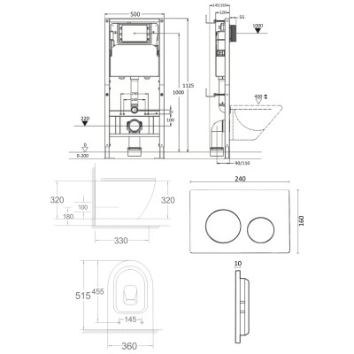 Комплект унитаза с инсталляцией Agger ATI03100+APB144, кнопка смыва черная-13