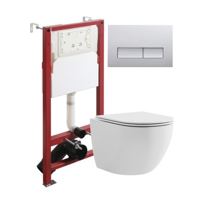 Комплект унитаза с инсталляцией Agger ATI03100+APB200, кнопка смыва хром