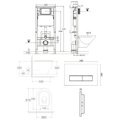 Комплект унитаза с инсталляцией Agger ATI03100+APB200, кнопка смыва хром-13