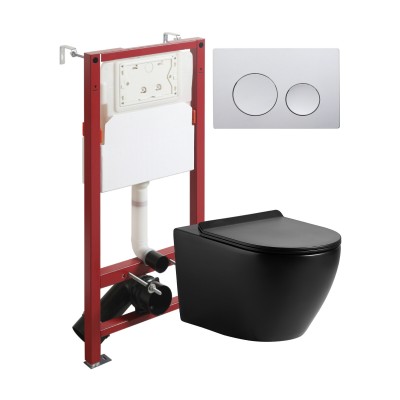 Комплект унитаза с инсталляцией Agger ATI03144+APB100, кнопка смыва хром