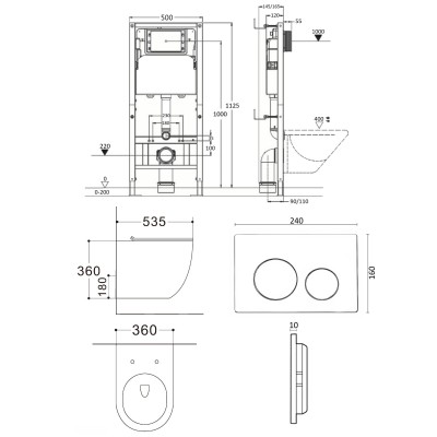 Комплект унитаза с инсталляцией Agger ATI03144+APB144, кнопка смыва черная-11