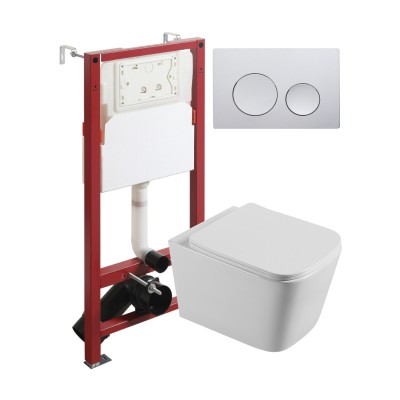 Комплект унитаза с инсталляцией Agger ATI04100+APB100, кнопка смыва хром