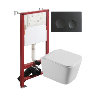 Комплект унитаза с инсталляцией Agger ATI04100+APB144, кнопка смыва черная