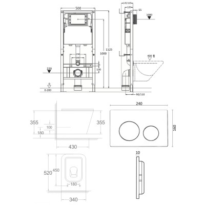 Комплект унитаза с инсталляцией Agger ATI04100+APB144, кнопка смыва черная-13