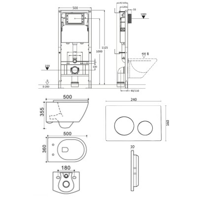 Комплект унитаза с инсталляцией Agger ATI05100+APB100, кнопка смыва хром-10