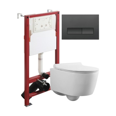 Комплект унитаза с инсталляцией Agger ATI05100+APB244, кнопка смыва черная