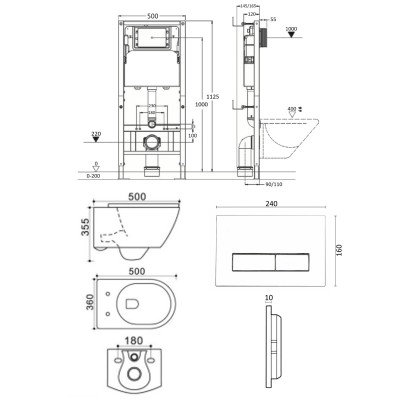 Комплект унитаза с инсталляцией Agger ATI05100+APB244, кнопка смыва черная-10
